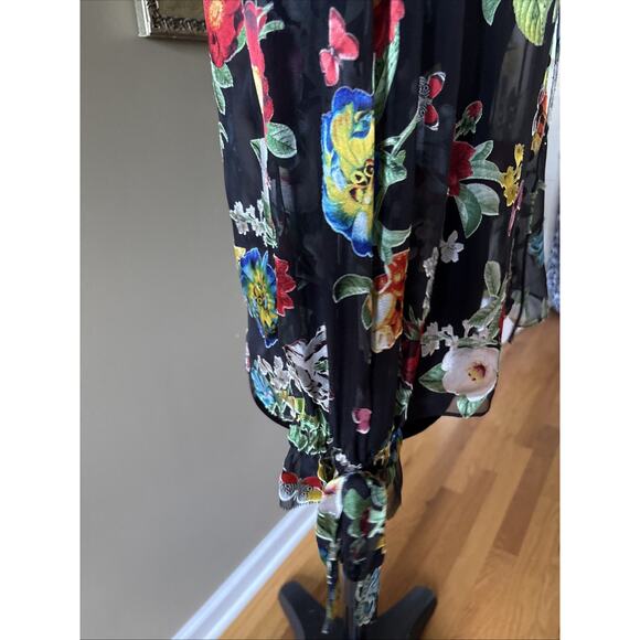 New Alice + Olivia Floral tie long Sleeve Blouse In Black Multi sz S New tie - Picture 4 of 16